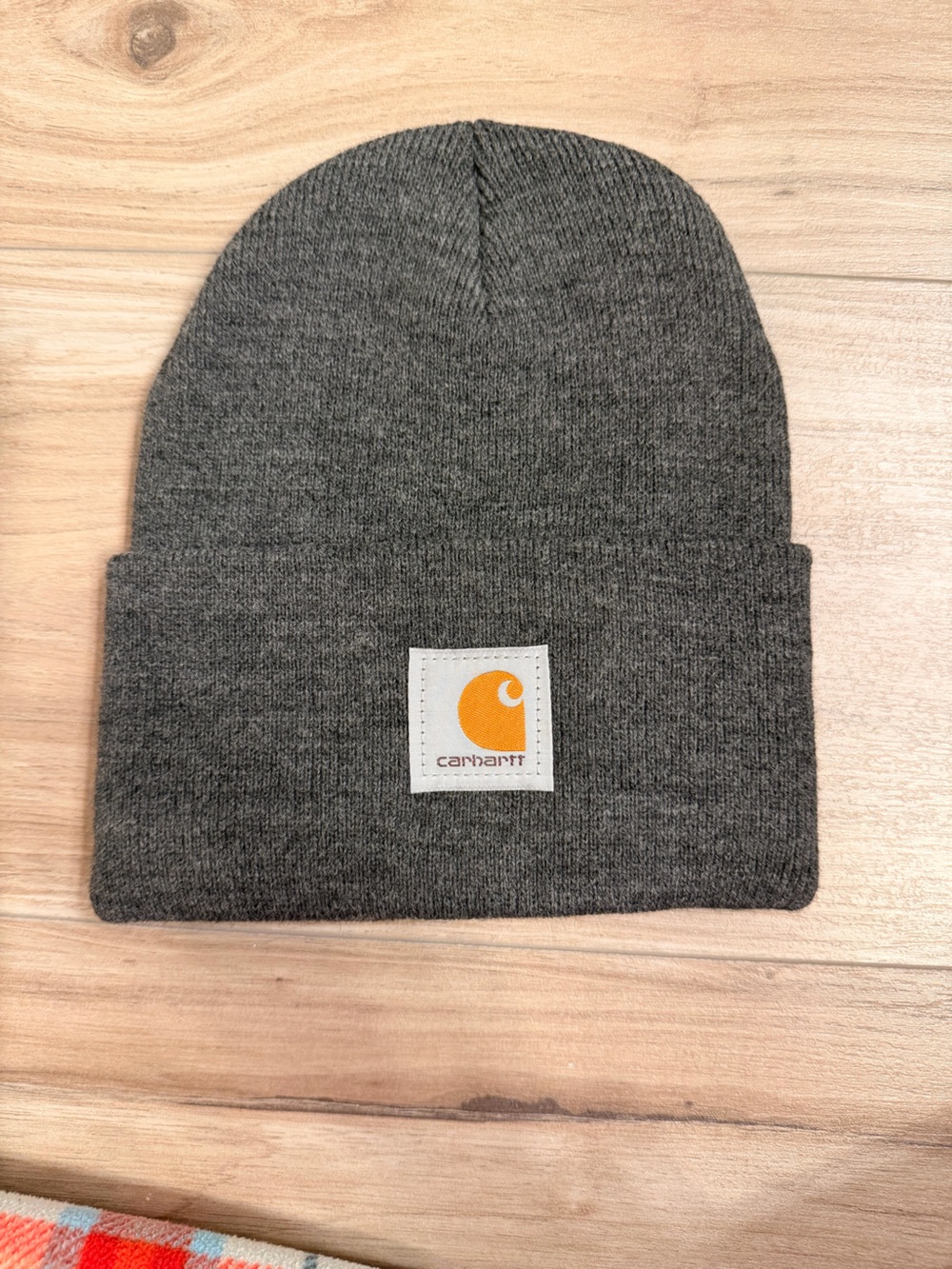 Carhartt Gray Knit Cuffed Beanie with Yellow Patch